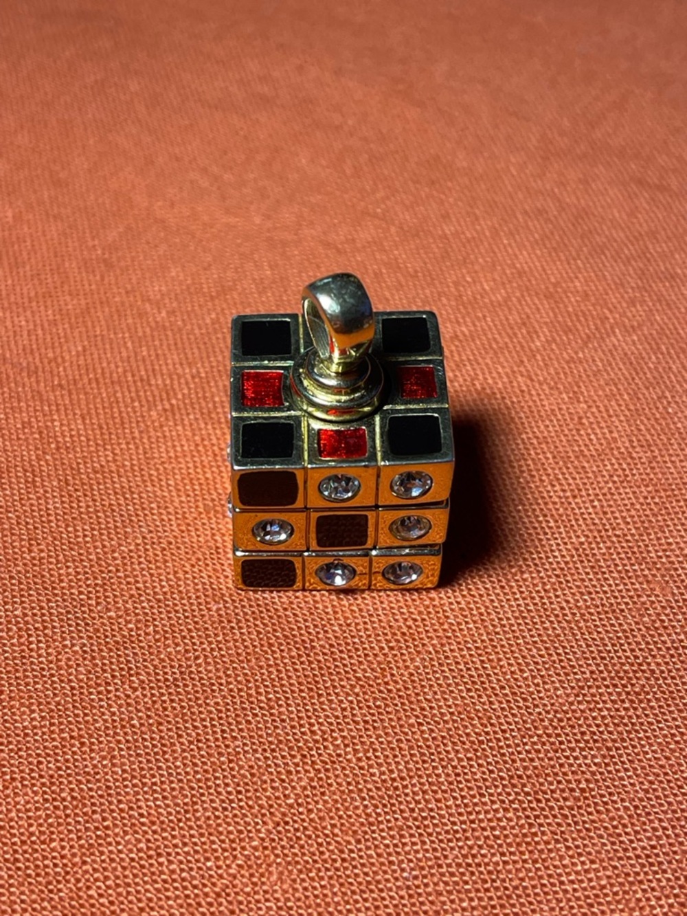 Swarovski Gold Cube Pendant with Red and Black Inlays